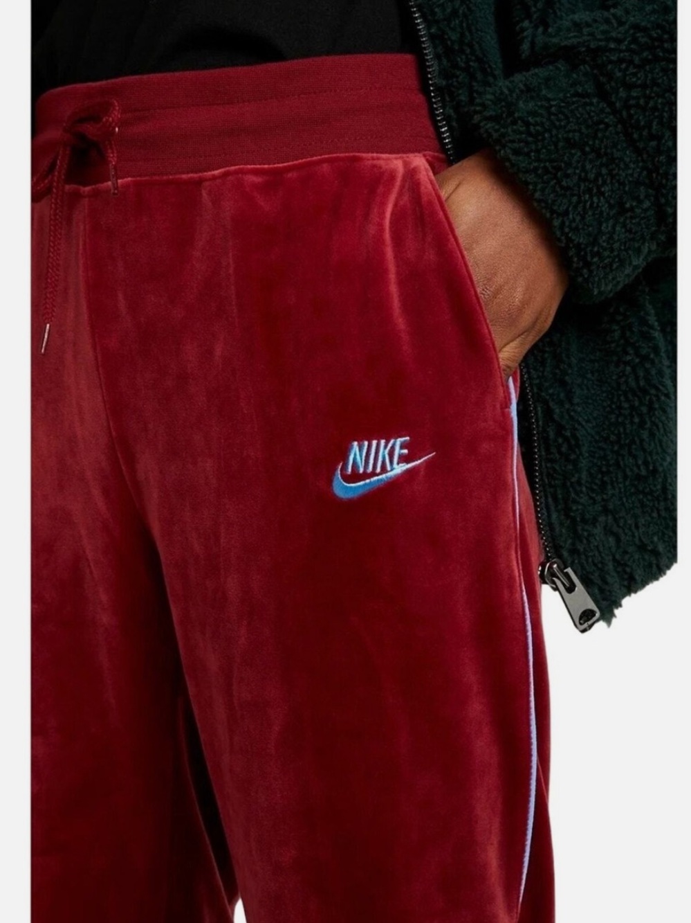 Nike Maroon Velour Heritage Joggers with Embroidered Logo Size S - Picture 3 of 8